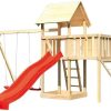 Akubi Kinderspielturm Lotti mit Wellenrutsche, Doppelschaukelanbau und Netzrampe rot (8496) Schaukeln & Rutschen