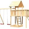 Karibu Akubi Kinderspielturm Lotti inkl. Doppelschaukel, Anbauplattform und Netzrampe inkl. gratis Zubehörset Schaukeln & Rutschen