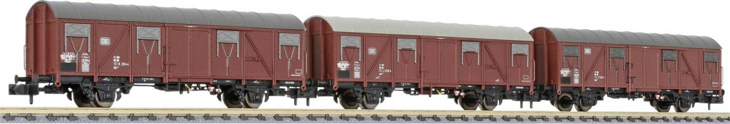 Liliput 3-tlg. Set gedeckter Güterwagen Gbs 245 glatte Wände ohne Bühne, DB, Ep. IV (L260138) Modelleisenbahnen