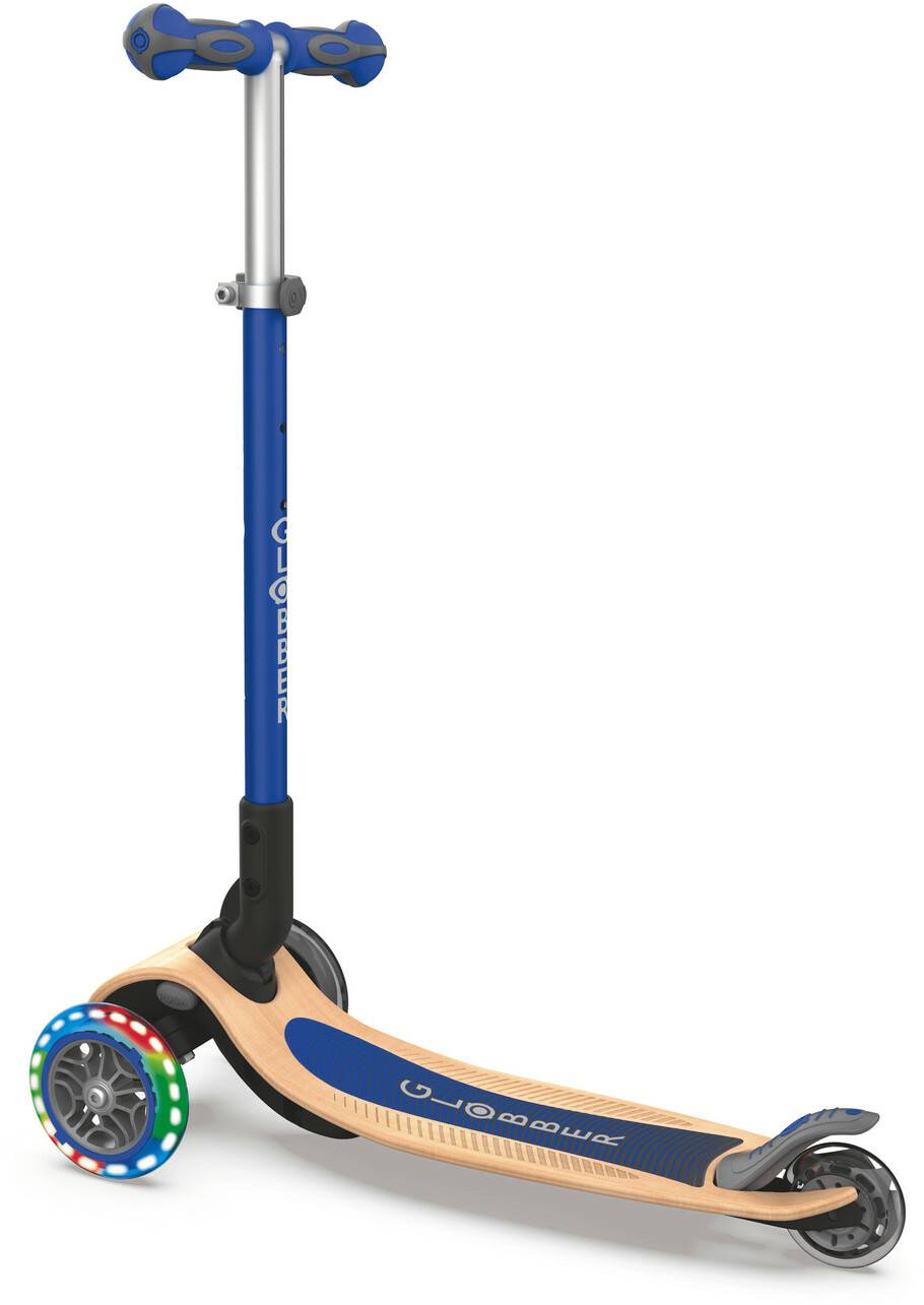 Globber Primo Wood mit Leuchtrolleblau Kinderroller