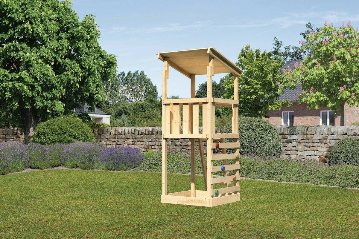 Akubi Kinderspielturm Anna mit Kletterwand ECO naturbelassen (22135) Schaukeln & Rutschen