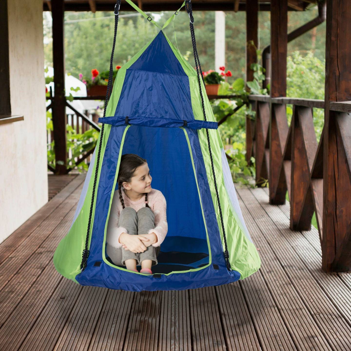 SANDORA Nestschaukel Ø100 cm blau mit Überwurfzelt blau/grün (40160) Schaukeln & Rutschen