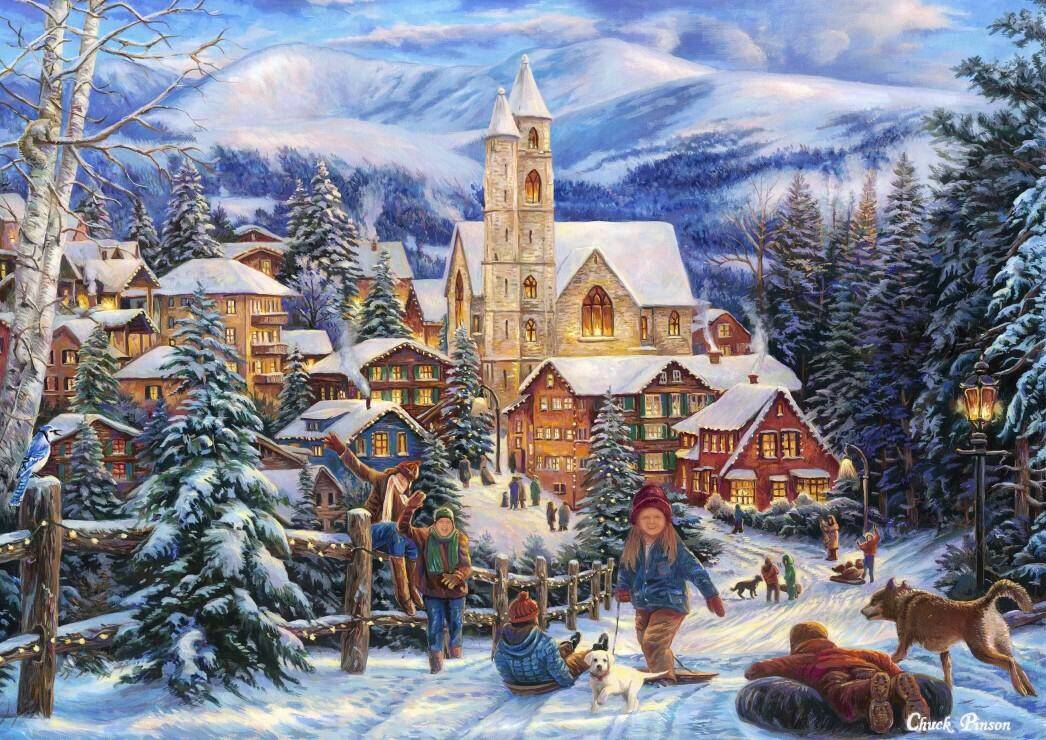 Puzzles Grafika Chuck Pinson - Sledding To Town 2000 Teile (30086)