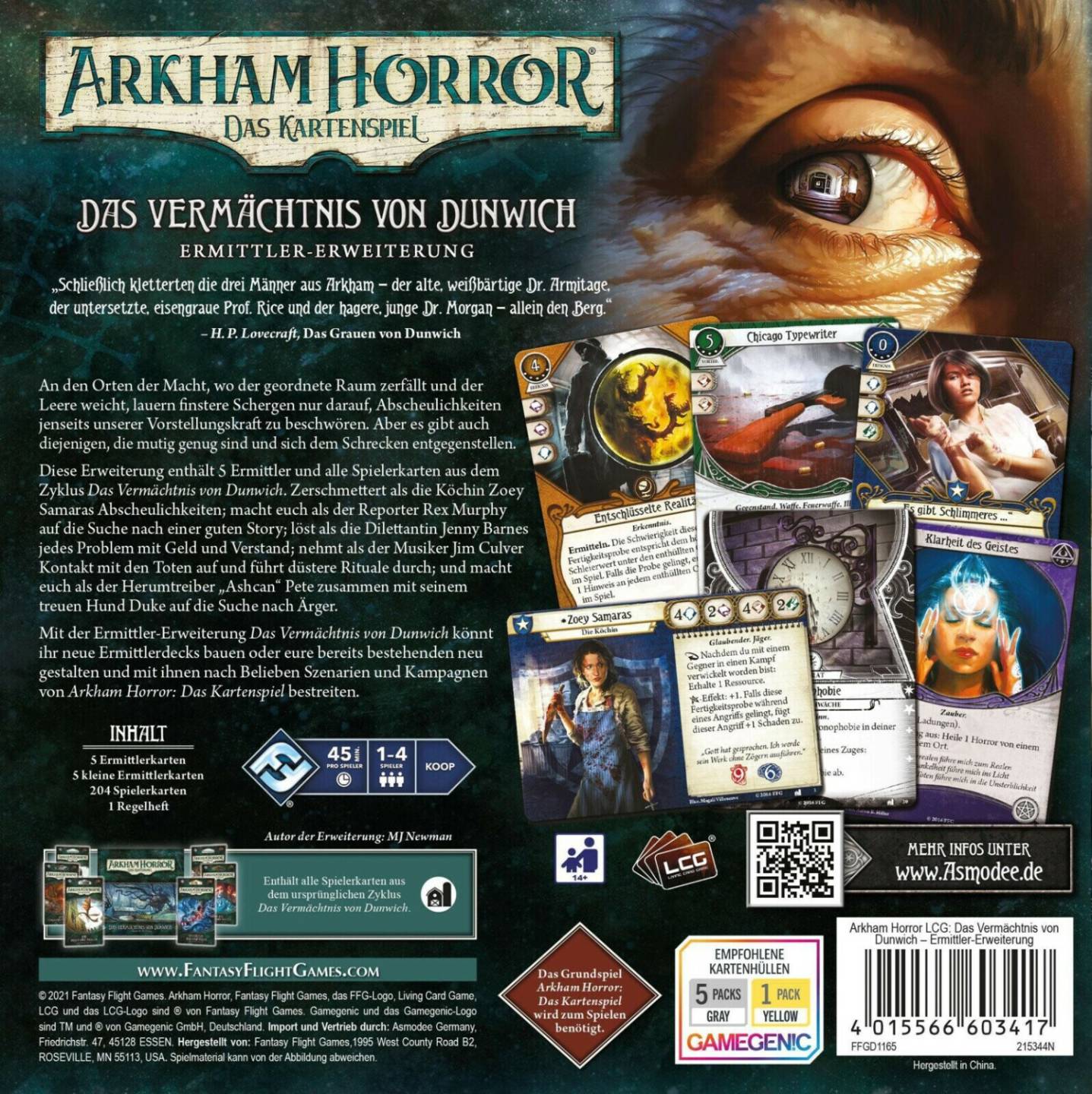 Fantasy Flight Games Arkham Horror: Das Vermächtnis von Dunwich Ermittler-Erweiterung (DE) Sammelkarten