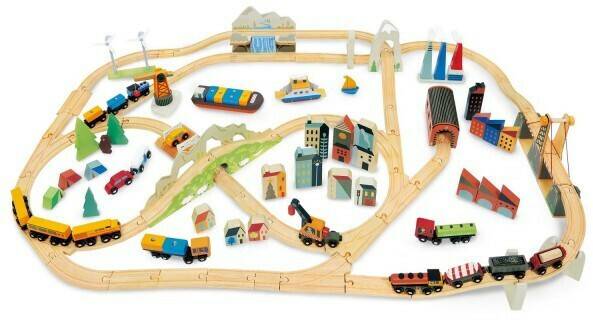 Tender Leaf Toys Eisenbahnset: 3 Landschaften Spielzeug-Fahrzeuge