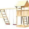 Akubi Kinderspielturm Lotti mit Doppelschaukel, Klettergerüst und Kletterwand naturbelassen (8446) Schaukeln & Rutschen