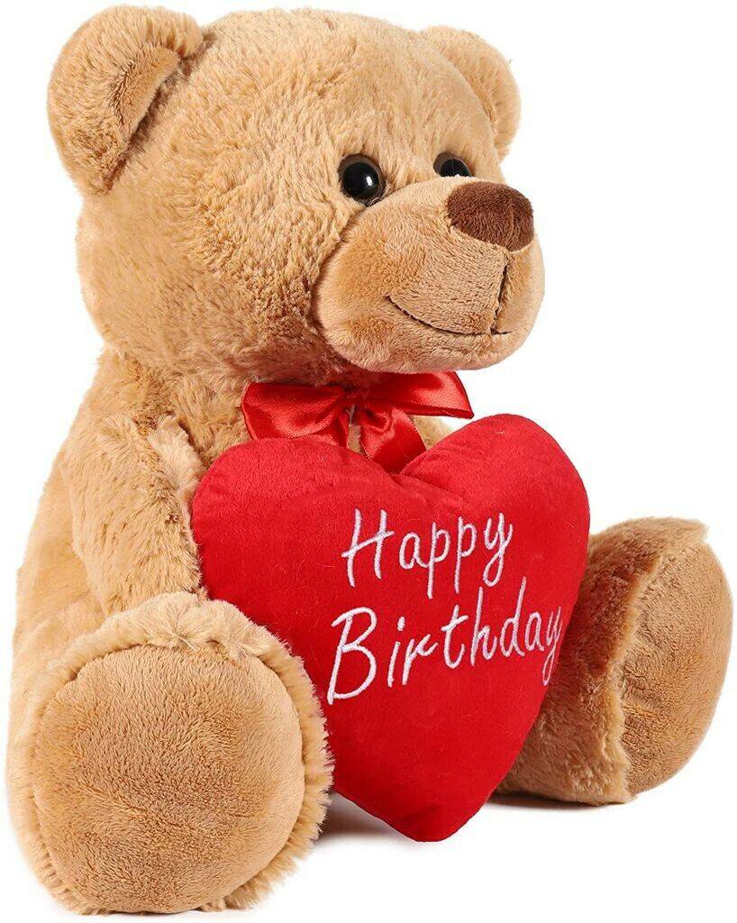 Kuscheltiere Brubaker Teddy Plüschbär mit Herz “Happy Birthday” 35 cm braun