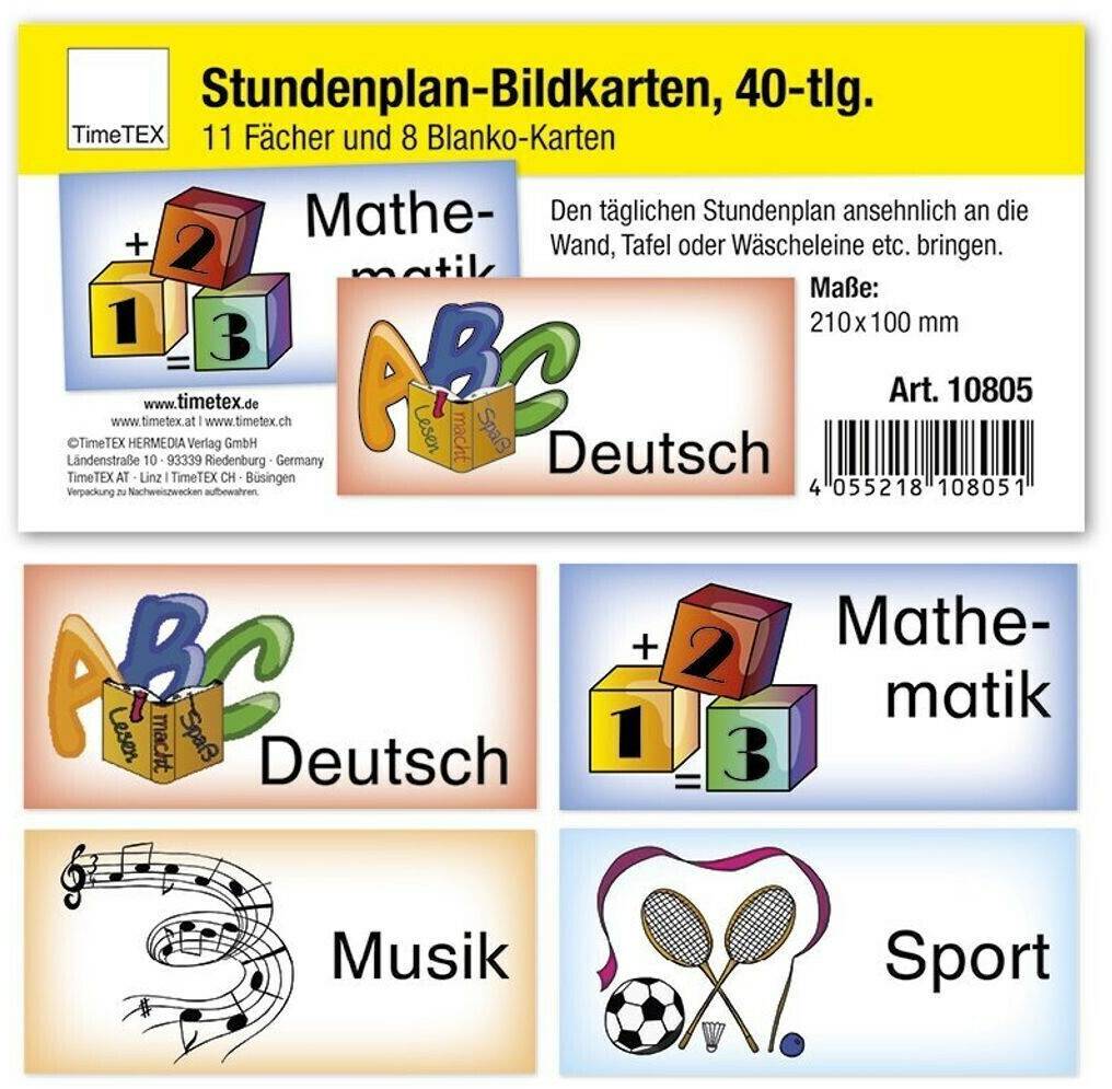 TimeTEX Stundenplan-Bildkarten aus Pappe, 40-tlg. (10805) Lernspielzeuge